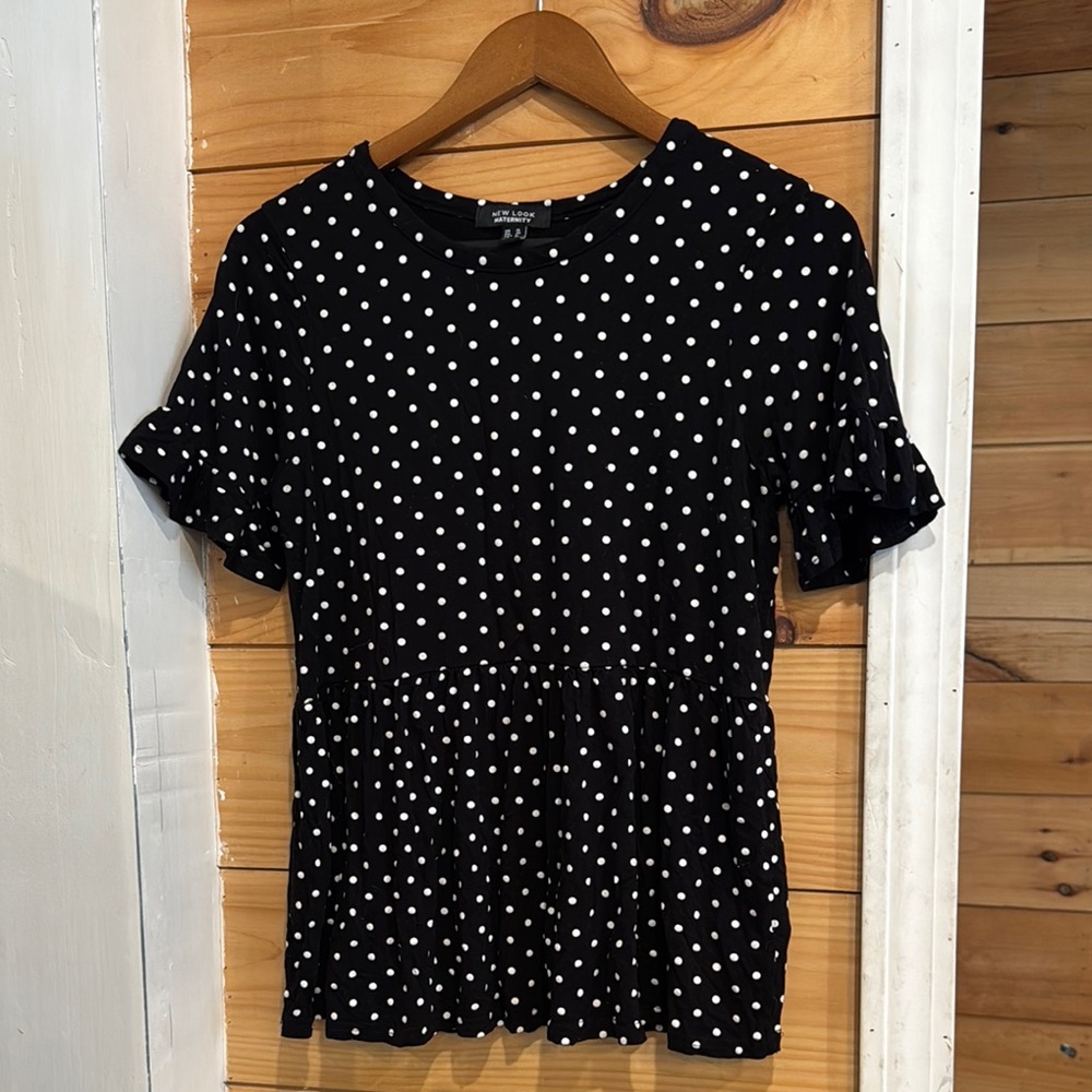New Look Maternity Black and White Polka Dot Peplum Short Sleeve Blouse Shirt 6